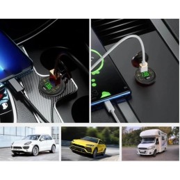 Asennettava autolaturi M18A USB+USB-C | Volttimittari | QC 3.0