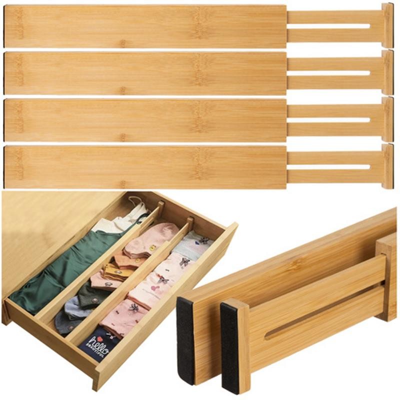 Bambuiset laatikonjakajat 4 kpl – säädettävä 42–56 cm