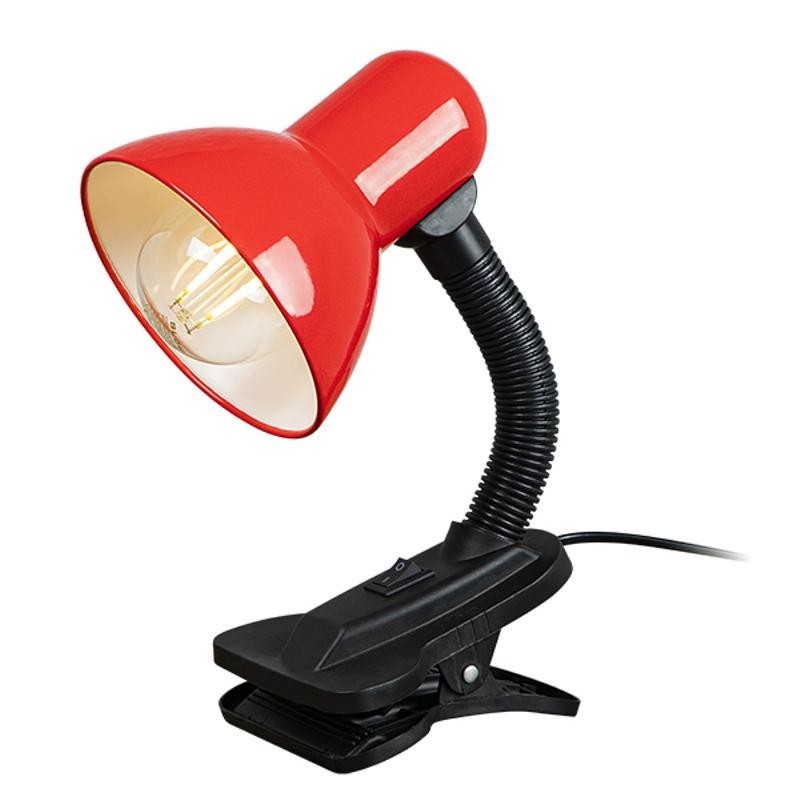 Punainen LED-pöytävalaisin LB-08 klipsillä | E27-kanta | Joustava varsi