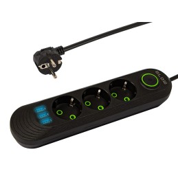 Jatkojohto 3-paikkainen 3xUSB 2m | PS-320 musta | 2500W kytkimellä