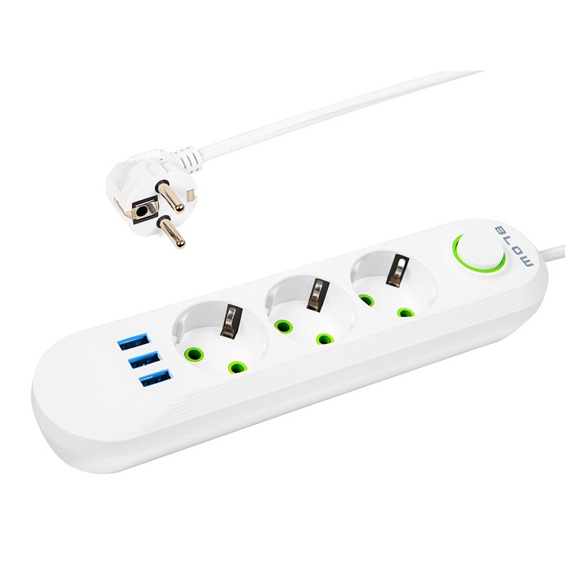 Jatkojohto PS-350 | 3 pistorasiaa + 3xUSB 5m kytkimellä