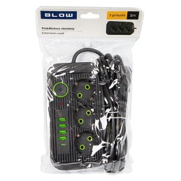 Jatkojohto 5m musta | 3 pistorasiaa | 4xUSB + USB-C