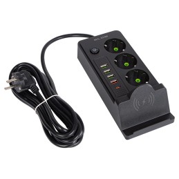 Jatkojohto PS-350U | 3 paikkaa | 3m | Langaton lataus | USB-C PD