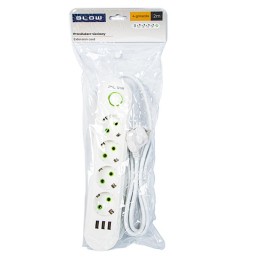 Jatkojohto 4-paikkainen 3xUSB 2m | PS-420 valkoinen | 2500W kytkimellä