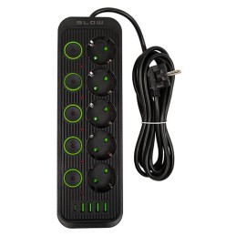 Jatkojohto PS-530S | 5 paikkaa | 3m | 4xUSB + USB-C | Musta