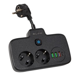 Haaroitin PS-310 2-paikkaa | 3xUSB ja USB-C | Musta 0,1m kytkimellä