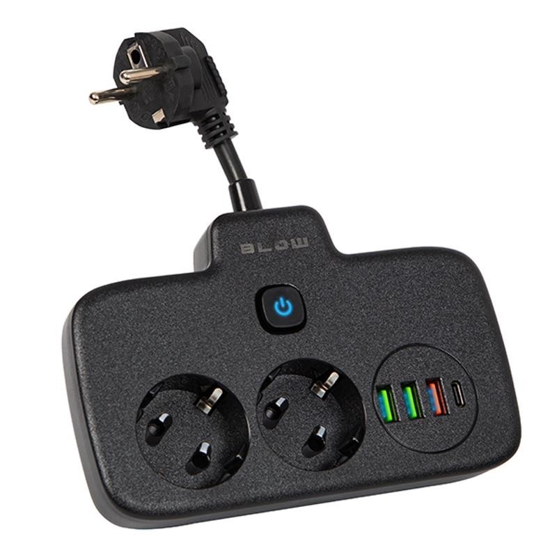 Haaroitin PS-310 2-paikkaa | 3xUSB ja USB-C | Musta 0,1m kytkimellä