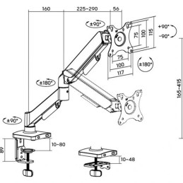 Näyttövarsi kaasujousella 10–32" | VESA 75/100 | Pivot | 9 kg