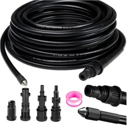 Putkien ja pintojen puhdistusletku 15 m | Neljä adapteria mukana