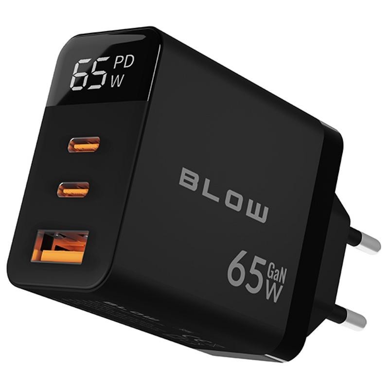 GaN-verkkolaturi 65W | Digitaalinen näyttö | 2x USB-C + USB-A