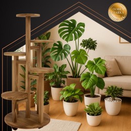 Puinen kukkajalka pyörillä | 6 tasoa, 7 ruukkua