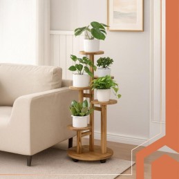 Puinen kukkajalka pyörillä | 6 tasoa, 7 ruukkua