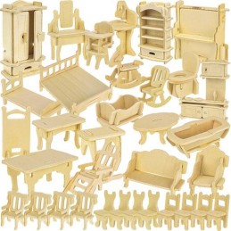 Puinen nukkekodin kalustesetti | 34 osaa itse koottavaksi