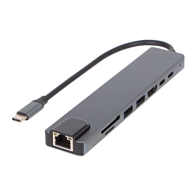 USB-C HUB 8-in-1 | HDMI 4K | RJ45 | SD/microSD | 100W PD