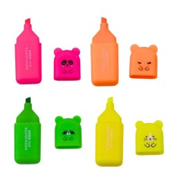 Mini Nalle-korostuskynät 4 kpl | Söpöt Neonvärit Koululaiselle