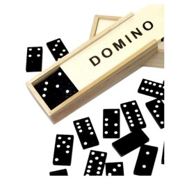 Klassinen Puinen Domino-setti  | 32 Mustaa Pelilaattaa Kotelossa