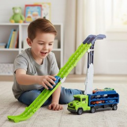TIR-leikkirekka ja autorata 6 metalliautolla – lasten lelu