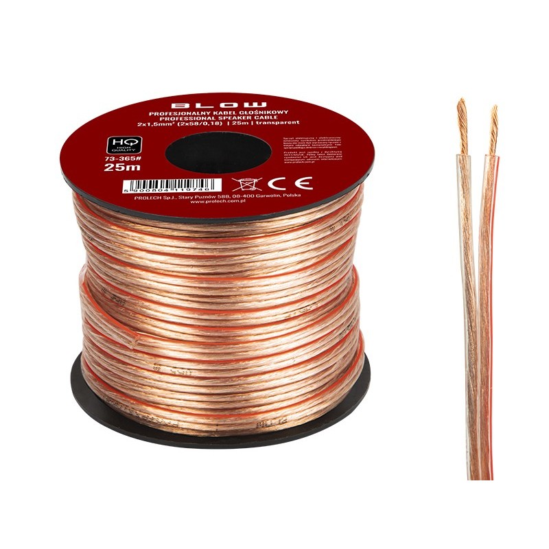 Kaiutinkaapeli 2x1,5mm 25m läpinäkyvä | Korkealaatuinen audiojohto