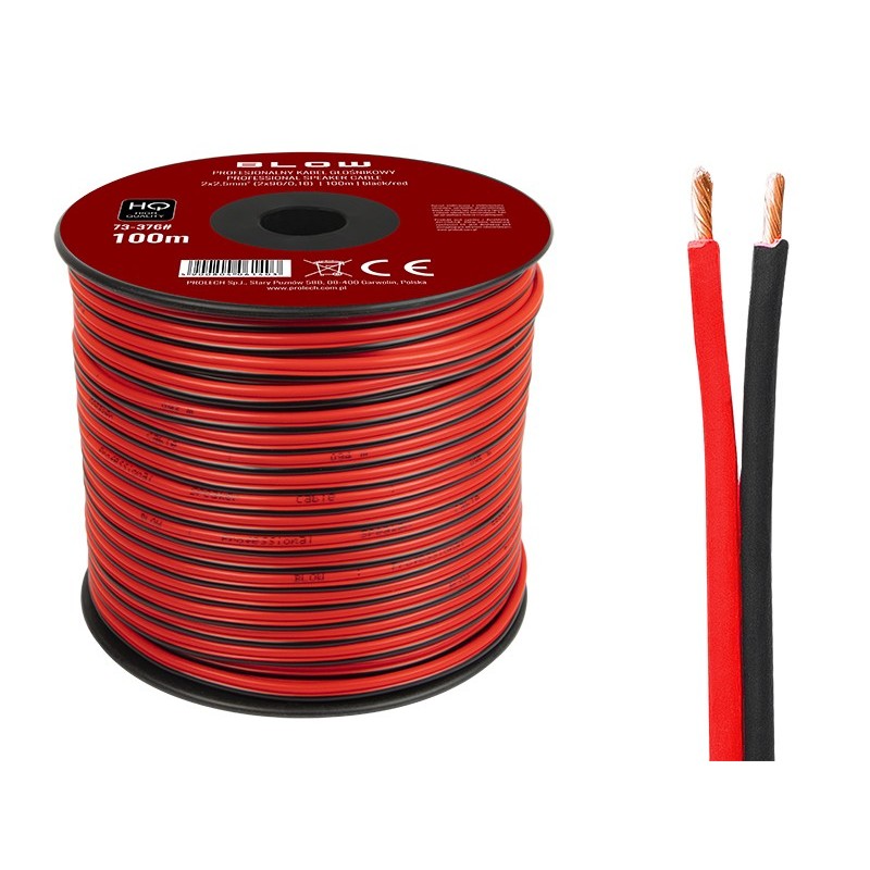 Kaiutinjohto 2x2,50mm 100m | Puna-musta | Audio-kaapeli