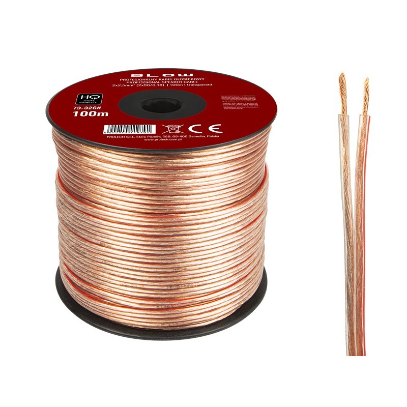 Kaiutinjohto 2x2,5mm 100m | Läpinäkyvä | Audio-kaapeli