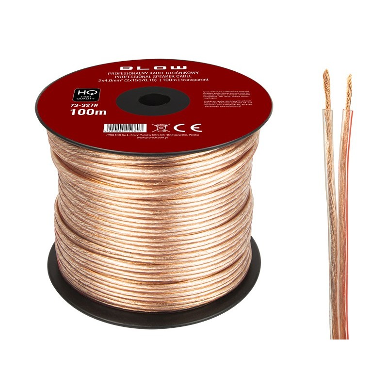 Kaiutinkaapeli 2x4,00 mm² | 100 m rulla | Läpinäkyvä | Audio
