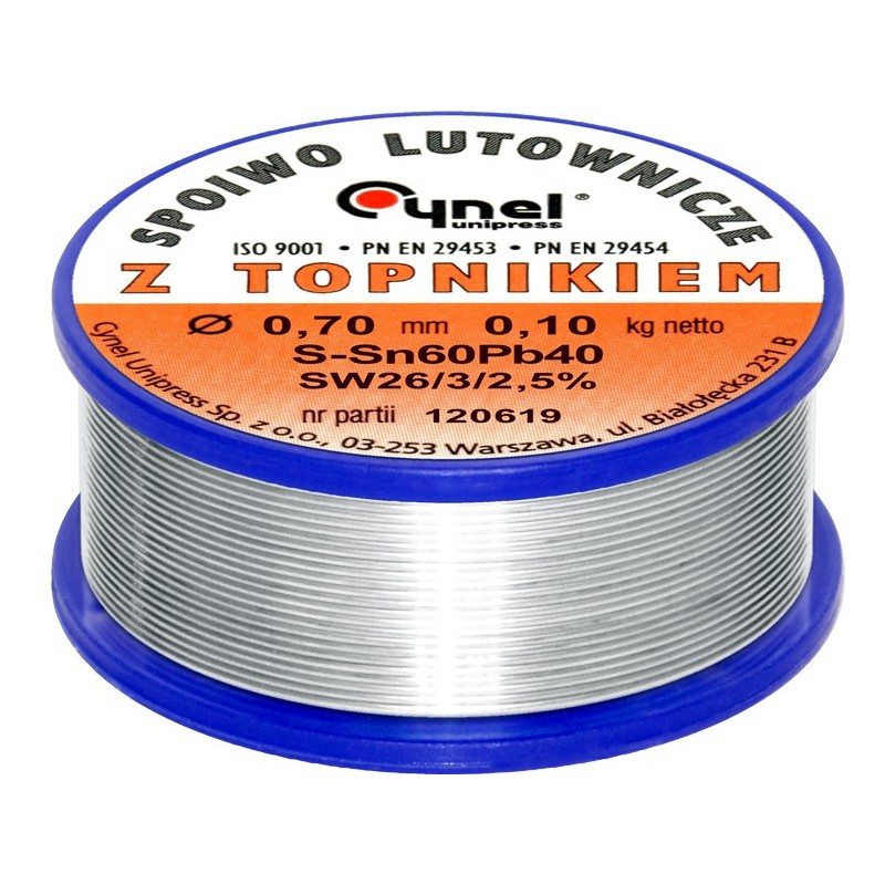 Juotostina CYNEL 0.70mm 100g | S-Sn60Pb40 | Elektroniikkajuotos