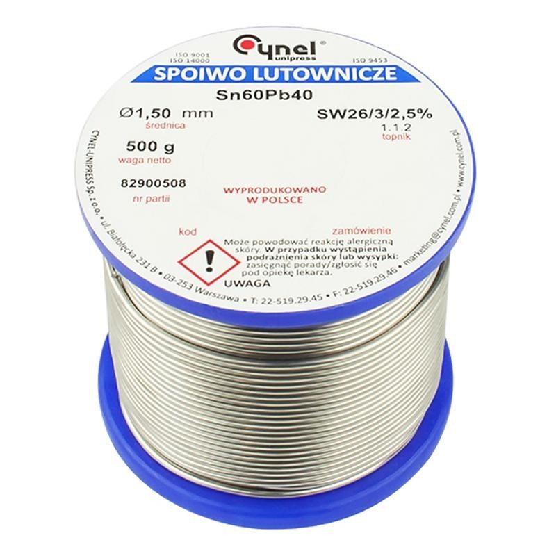 Juotostina CYNEL 1,50mm 500g | S-Sn60Pb40 | Elektroniikkatina