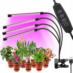 LED-kasvivalo neljällä päällä | Täysi spektri ja ajastin | USB-virta