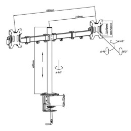 Kahden näytön pöytäteline 10-32" | VESA 75/100 | 8kg/varsi