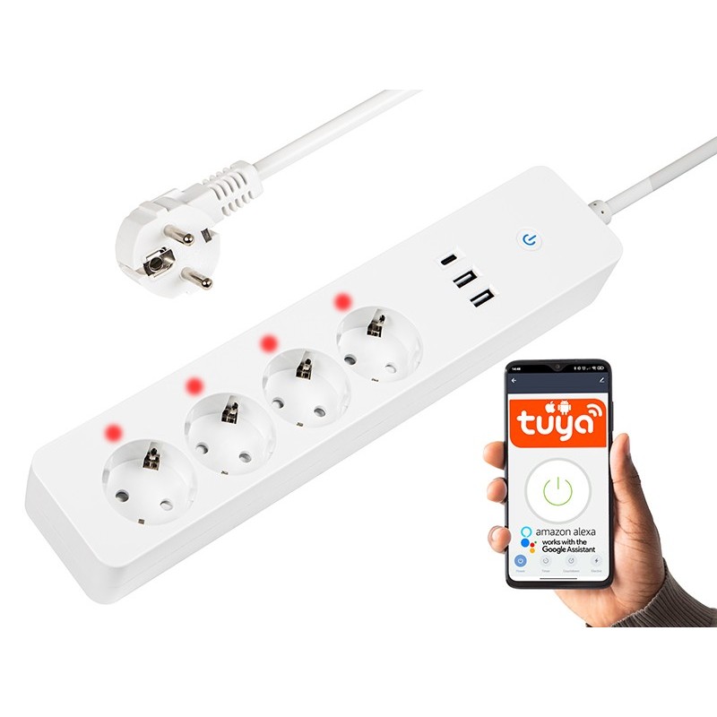 Älykäs WiFi-jatkojohto | 4 pistorasiaa + 3x USB | Tuya Smart Life