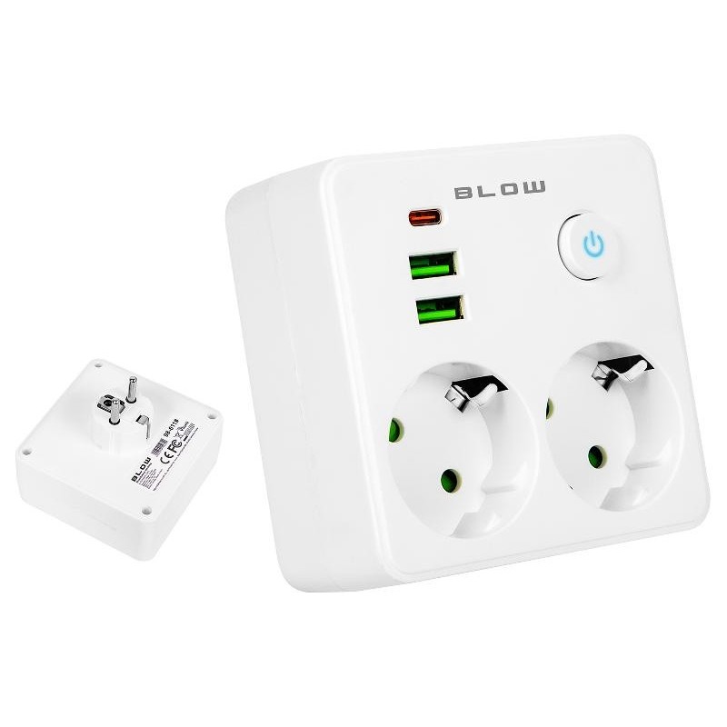 Haaroitin 2-osainen + 3xUSB | Kytkimellä | 2500W | Valkoinen