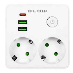Haaroitin 2-osainen + 3xUSB | Kytkimellä | 2500W | Valkoinen