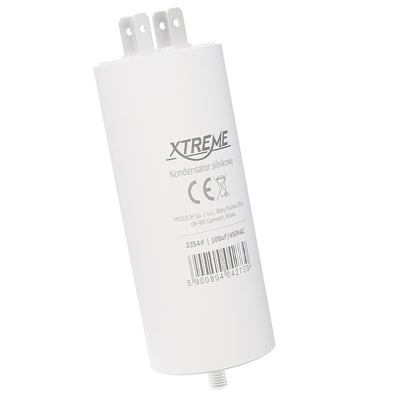 Moottorikondensaattori 100µF 450VAC | Lattaliittimet 6.3mm | M8-ruuvi