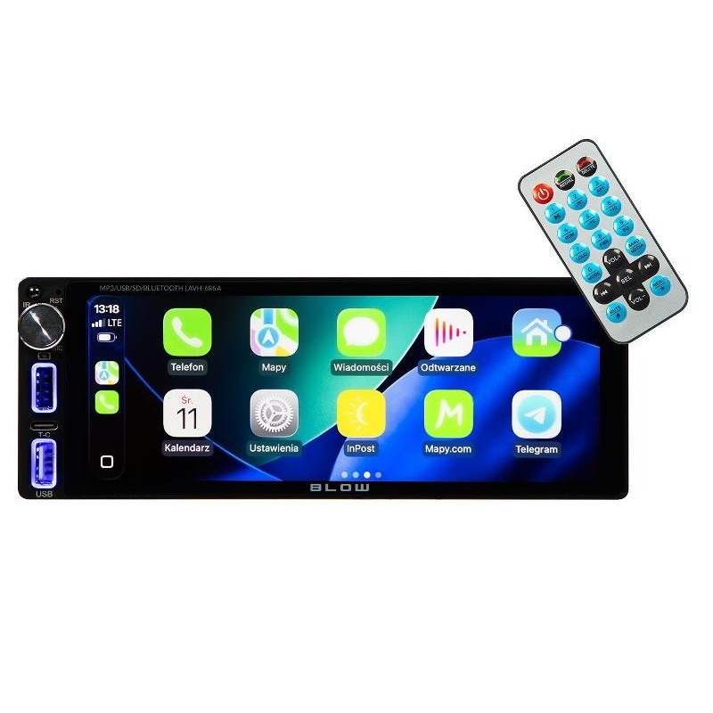 1-DIN Autosoitin 6,86" | CarPlay & Android Auto | RDS | Bluetooth