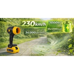 Akkukäyttöinen Turbo-puhallin 21V | 1000W | 230 km/h