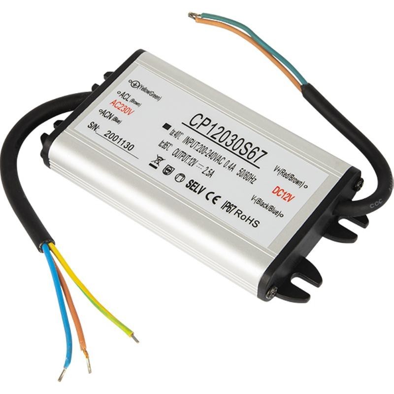 Vedenpitävä LED-virtalähde 12V 2.5A 30W | Slim IP67