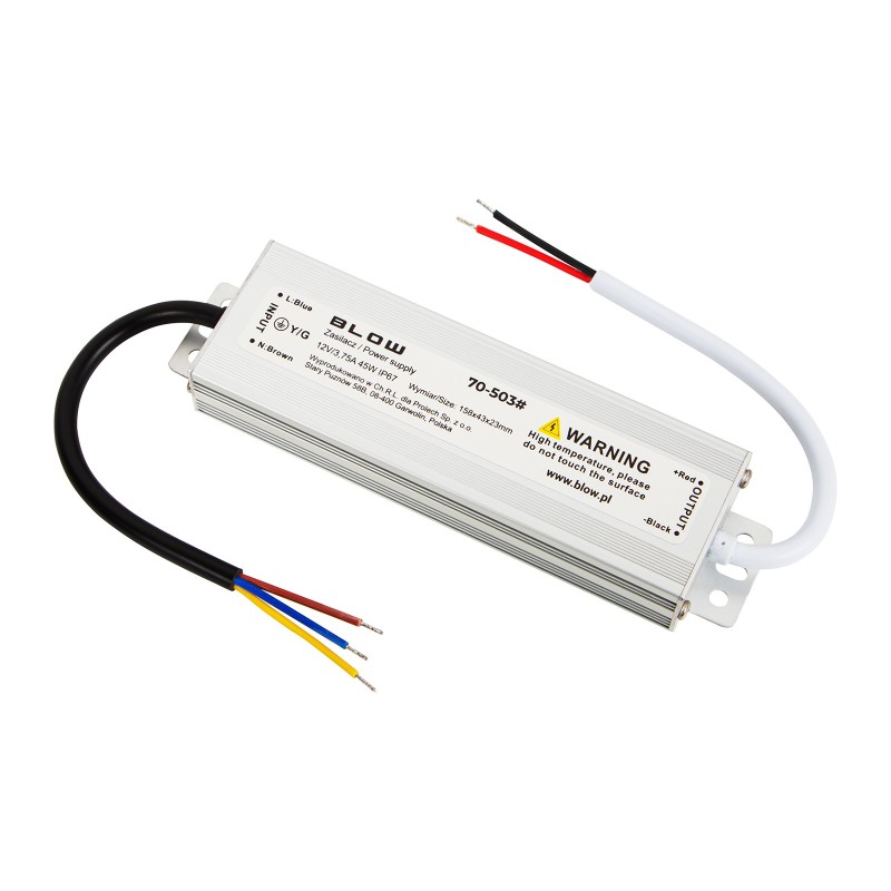 Vedenpitävä LED-virtalähde 12V 3.75A 45W | Slim IP67