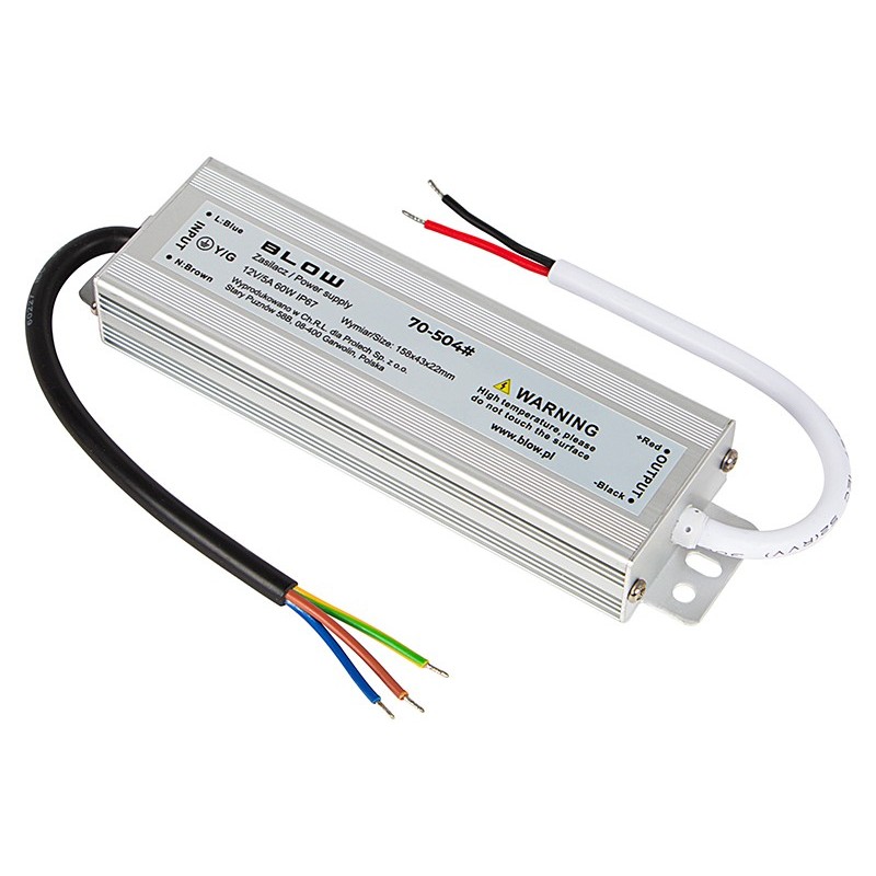 Vedenpitävä LED-virtalähde 12V 5A 60W Ultra Slim IP67 | BLOW