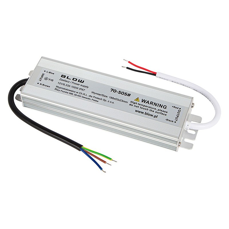 Vedenpitävä LED-virtalähde 12V 8,33A 100W Ultra Slim IP67 | BLOW
