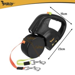 Tupla-automaattitalutin PURLOV 2x3m | Kahden koiran kela-hihna