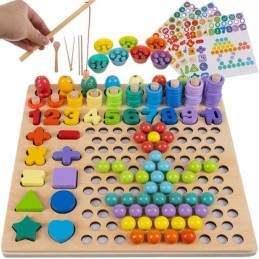 Puinen helmi- ja mosaiikkipalapeli | Monipuolinen 5in1 Montessori-lelu lapsille