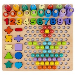 Puinen helmi- ja mosaiikkipalapeli | Monipuolinen 5in1 Montessori-lelu lapsille