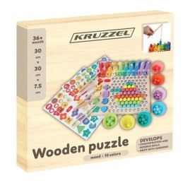 Puinen helmi- ja mosaiikkipalapeli | Monipuolinen 5in1 Montessori-lelu lapsille