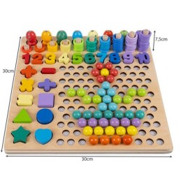 Puinen helmi- ja mosaiikkipalapeli | Monipuolinen 5in1 Montessori-lelu lapsille