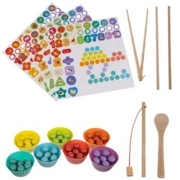 Puinen helmi- ja mosaiikkipalapeli | Monipuolinen 5in1 Montessori-lelu lapsille