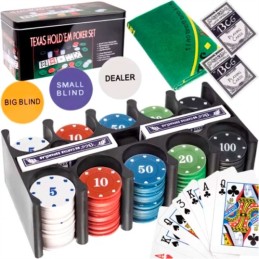 Pokerisetti 200 pelimerkkiä metallirasiassa | Täydellinen Texas Hold'em pokerisalkku
