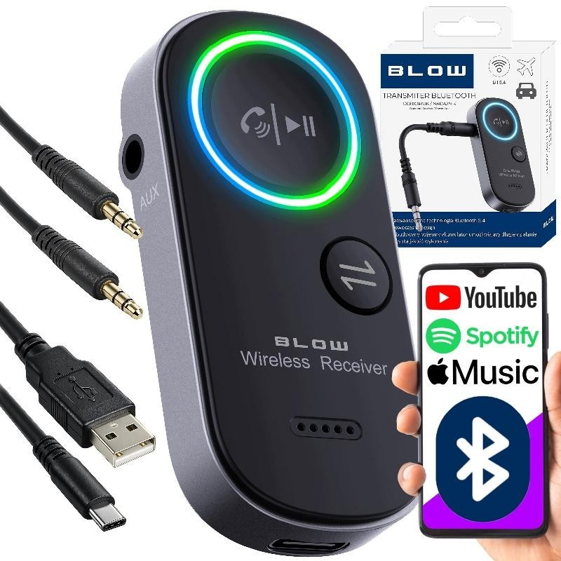 Bluetooth-sovitin auton AUX-portissa handsfree-käytössä