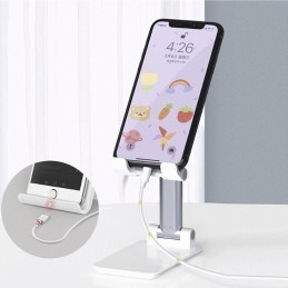 Säädettävä teline puhelimelle ja tabletille | Kokoontaitettava valkoinen pöytäteline 7–10"