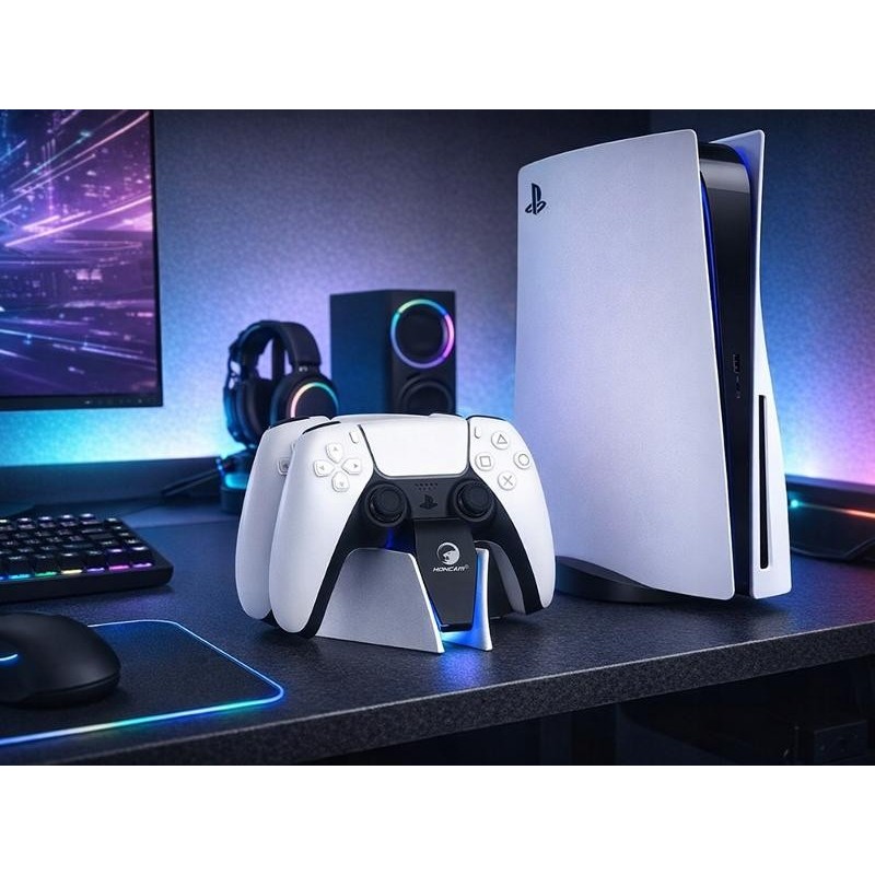 PS5-lataustelakka alkuperäispakkauksessa mukana tulevalla USB-johdolla