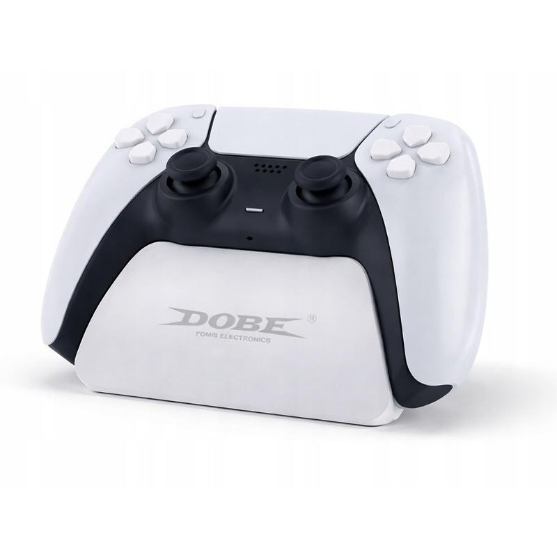 Valkoinen PlayStation 5 DualSense -ohjainteline ja pöytäjalusta